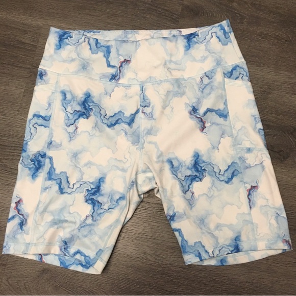 A Core Shorts Womens 2XL Pull On Active Athletic Pockets Blue Tie Dye Marble - Picture 1 of 10